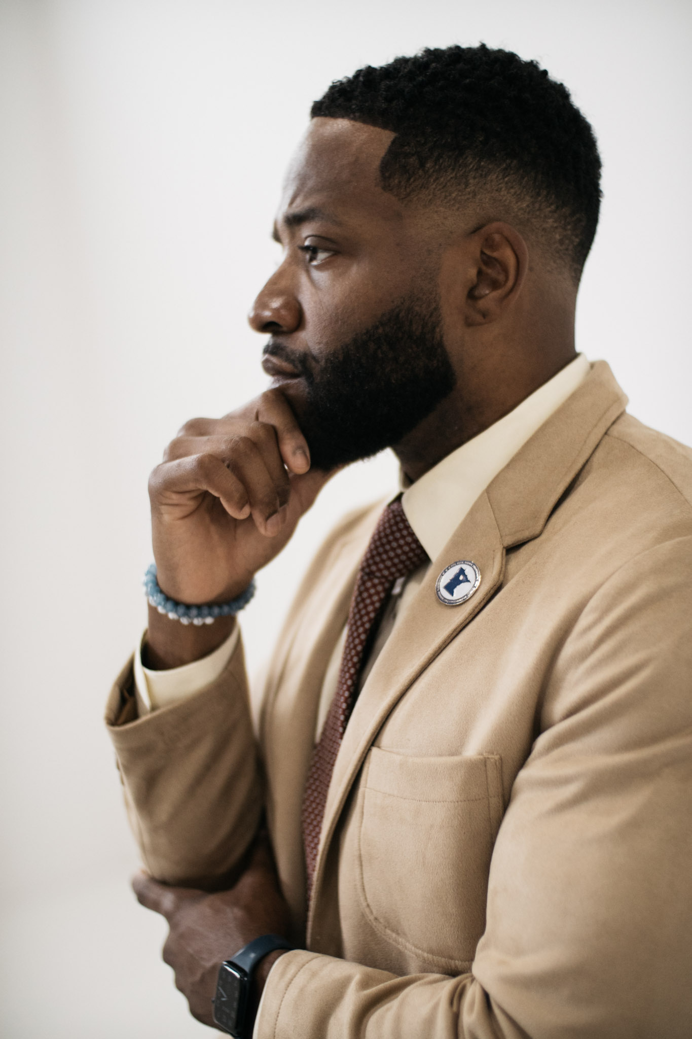 Robert Harper in profile, listening